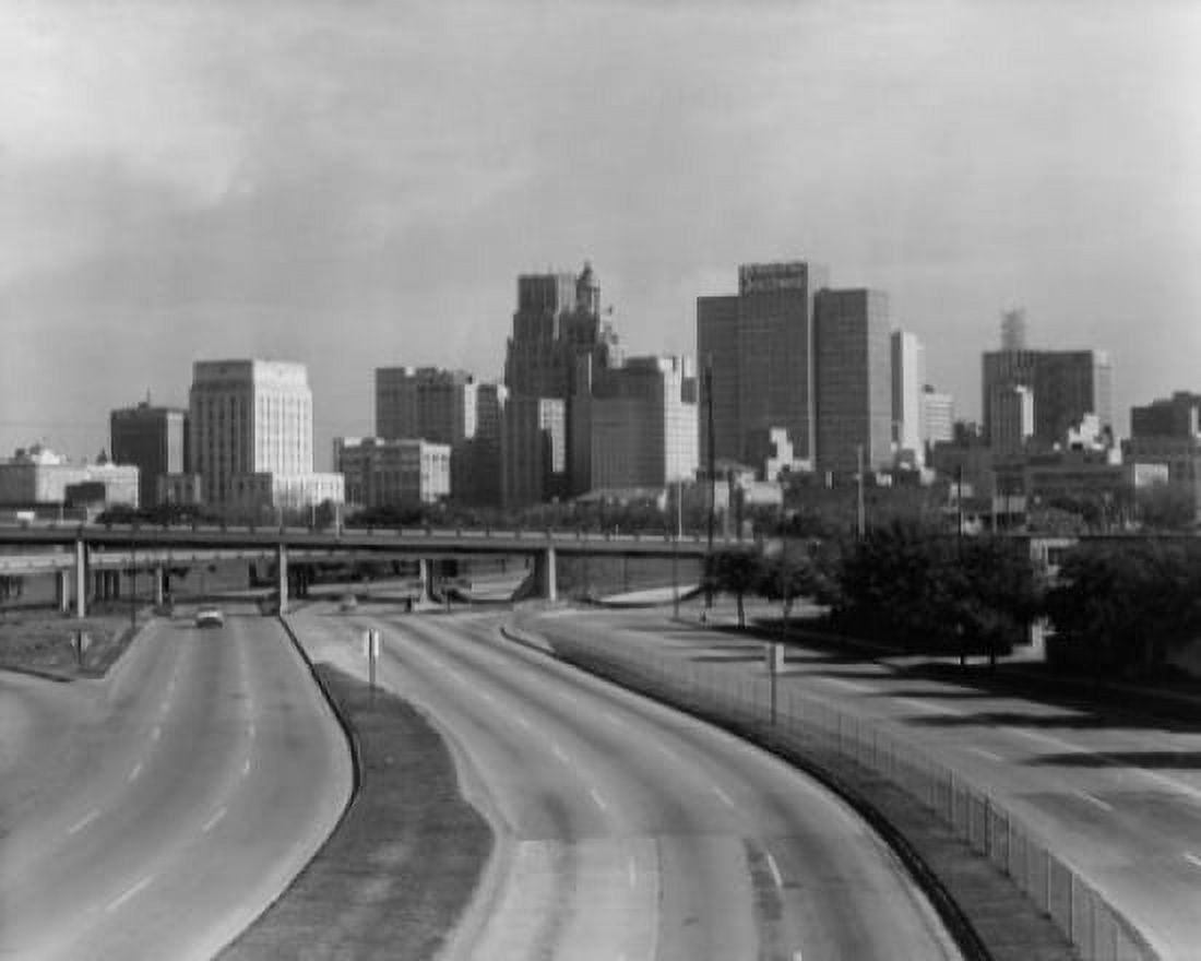 Posterazzi High angle view of a multiple lane highway with skyscrapers in the background Houston Texas USA Canvas Art - (24 x 36)