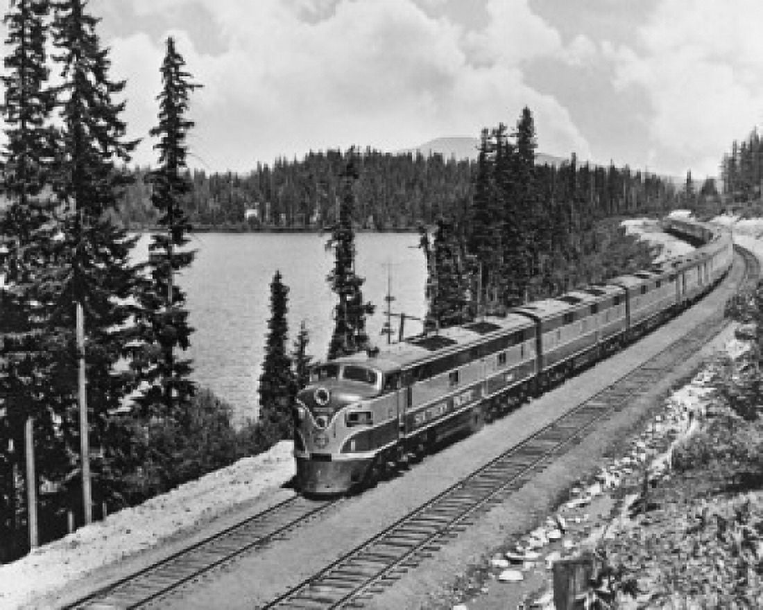 Posterazzi High angle view of a passenger train near a lake Southern Pacific Shasta Route Odell Lake Oregon USA Canvas Art - (24 x 36)