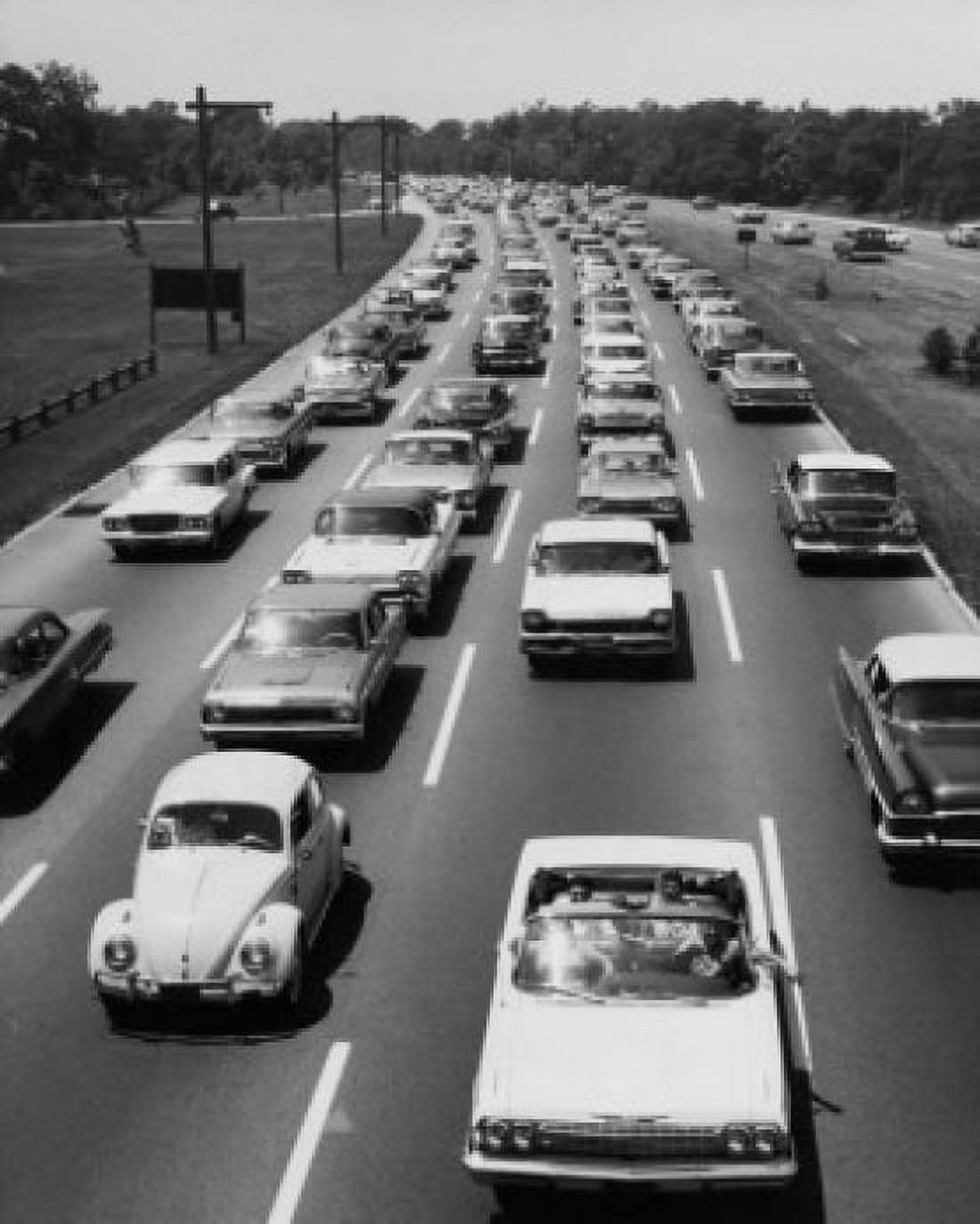 Posterazzi High angle view of cars moving in a row on a multiple lane highway Canvas Art - (24 x 36)