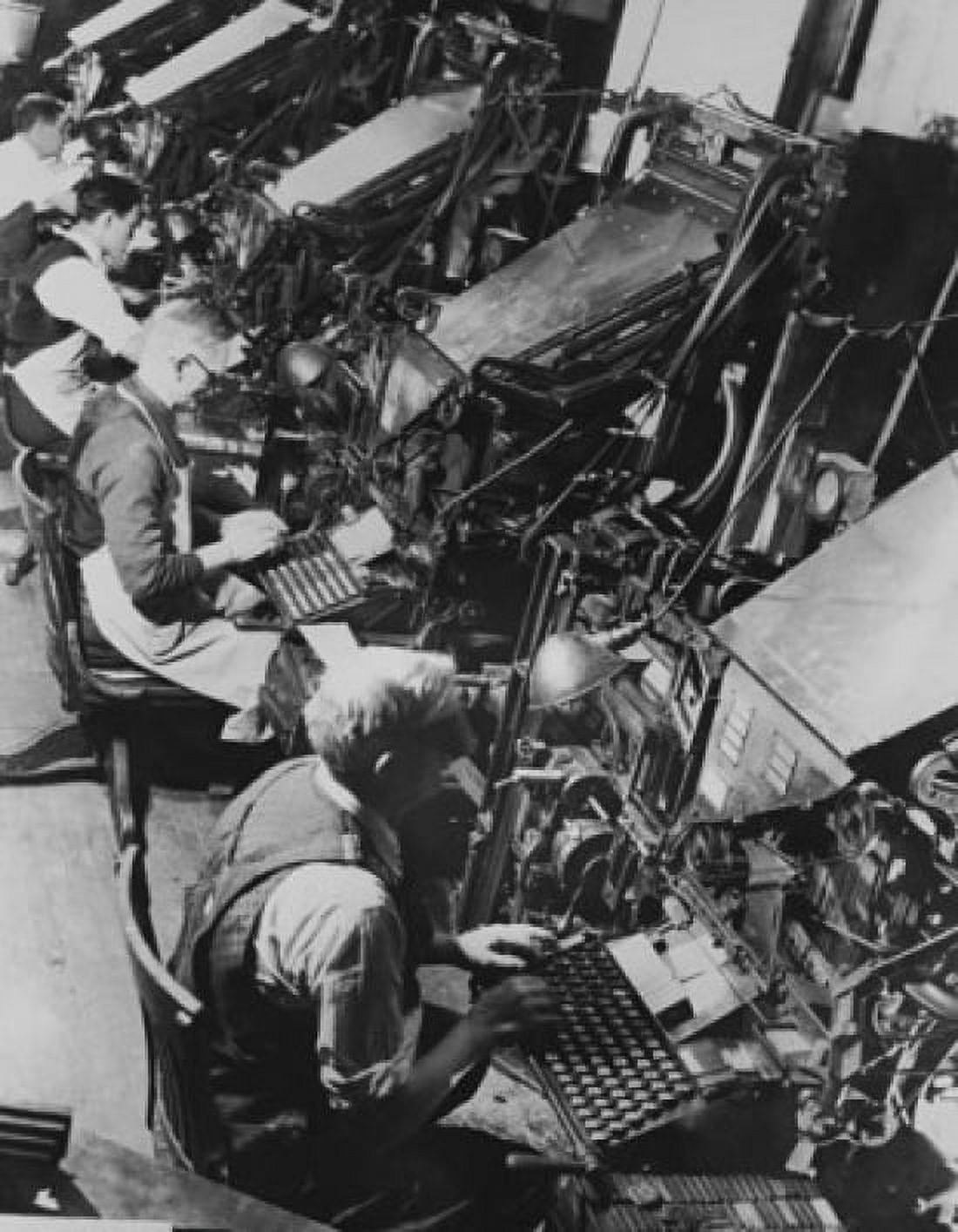 Posterazzi High angle view of male workers operating linotype machines New York City New York State USA Canvas Art - (24 x 36)