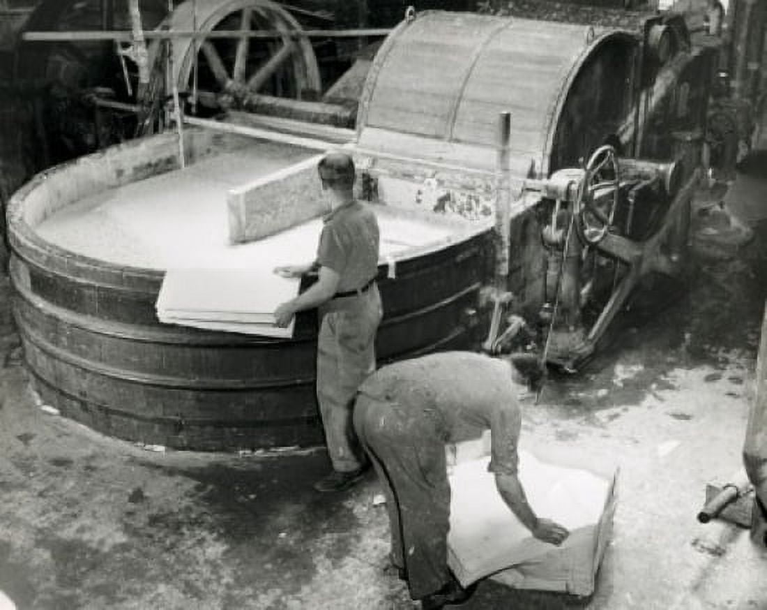 Posterazzi High angle view of two workers working in a paper mill Canvas Art - (24 x 36)