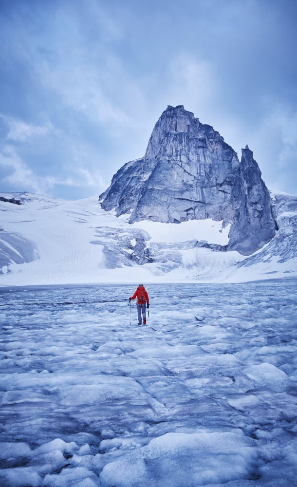 Posterazzi Hiking towards the West Ridge of Pigeon Spire route in the Bugaboos Provincial Park at dawn British Columbia Canada Canvas Art - Geoff George Design Pics (24 x 38)