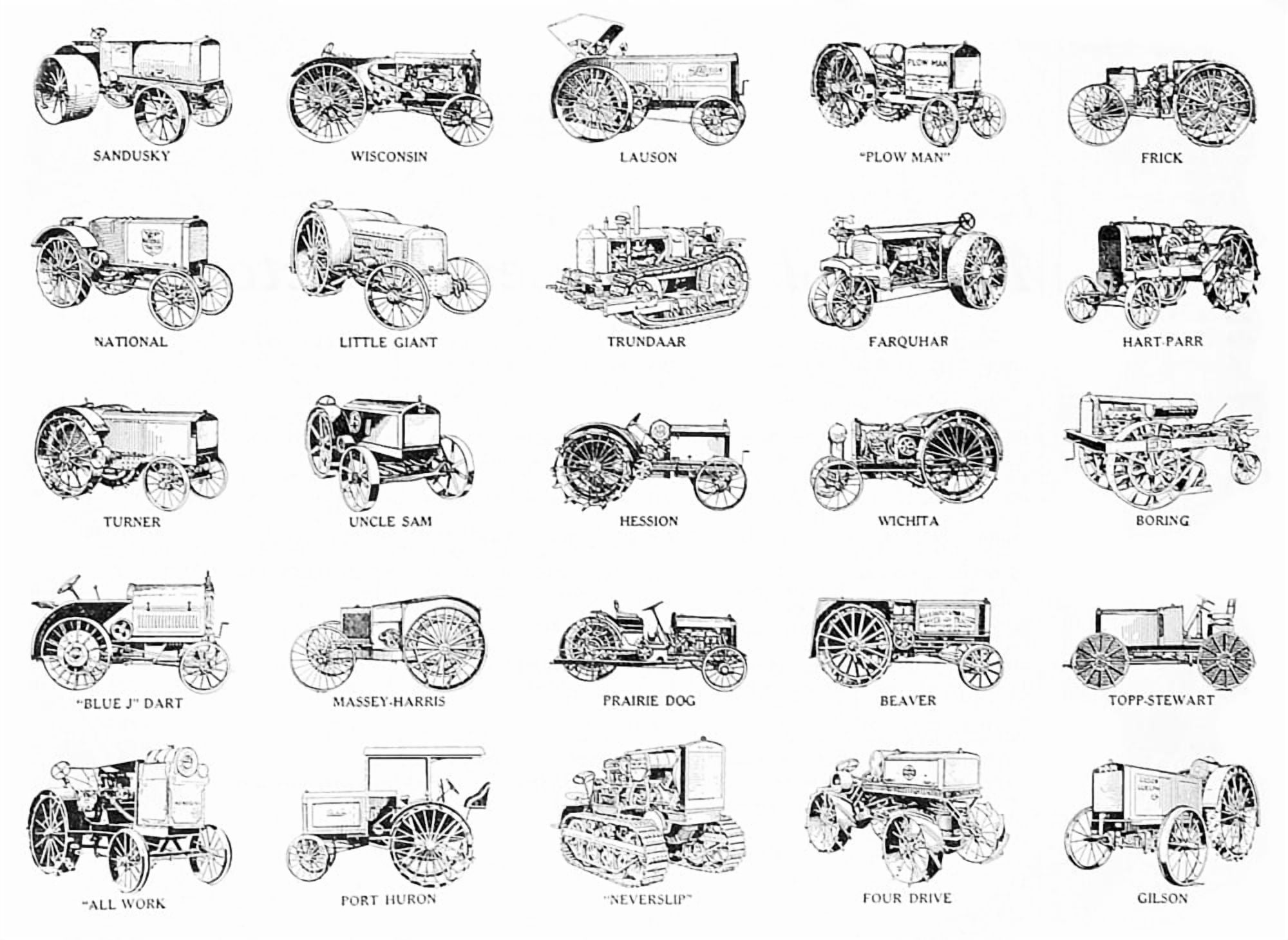 Posterazzi Historic tractor illustrations with labels from early 20th century Canvas Art - Remsberg Inc  Design Pics (36 x 26)