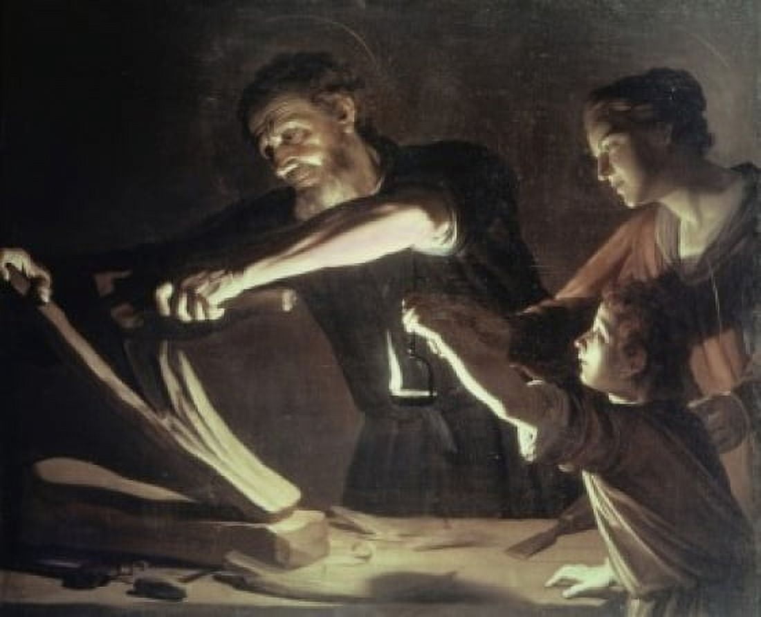 Posterazzi Holy Family in the Carpentry Shop Gerrit van Honthorst (1590-1656 Dutch) Canvas Art - Gerrit van Honthorst (24 x 36)