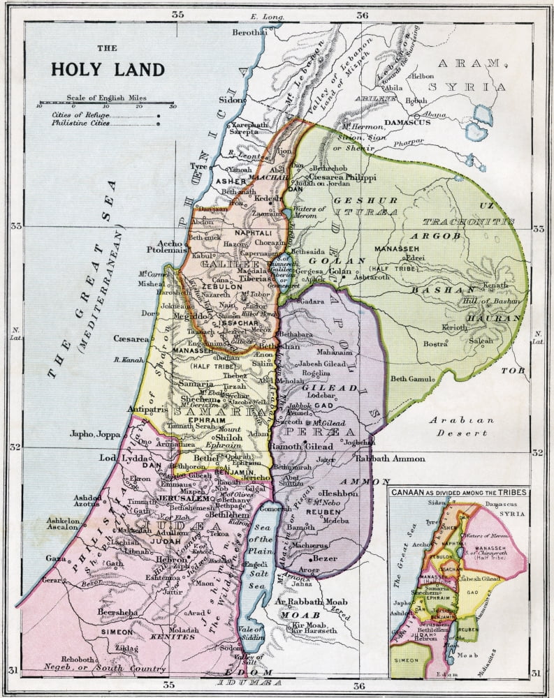 Posterazzi The Holy Land In Biblical Times From Bacons Excelsior Atlas Of The World Published Circa 1930 Canvas Art - Ken Welsh Design Pics (26 x 32)