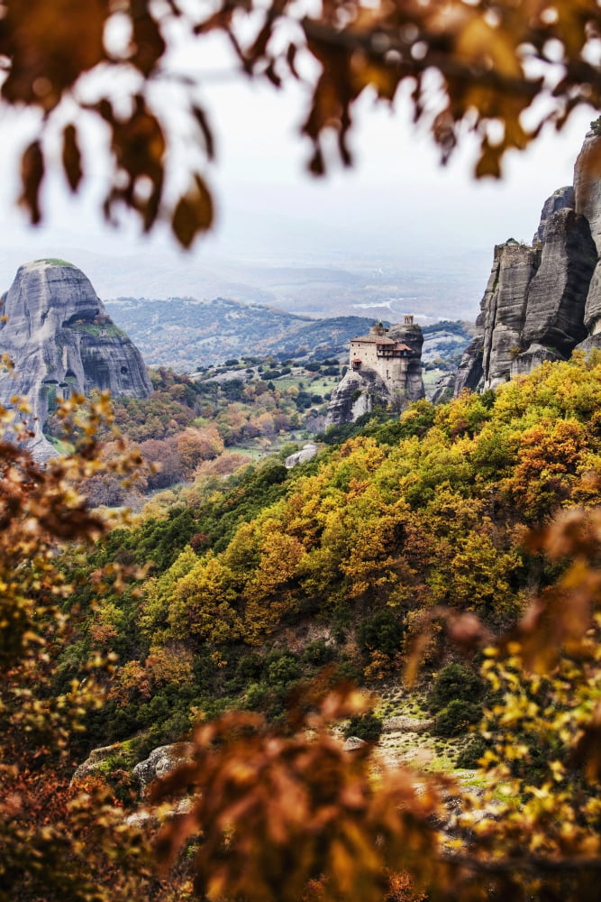 Posterazzi Holy Monastery of St Nicholas Anapausas Meteora Greece Canvas Art - Reynold Mainse Design Pics (24 x 38)