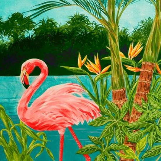 Posterazzi Hot Tropical Flamingo I Canvas Art - Linda Baliko (24 x 24)