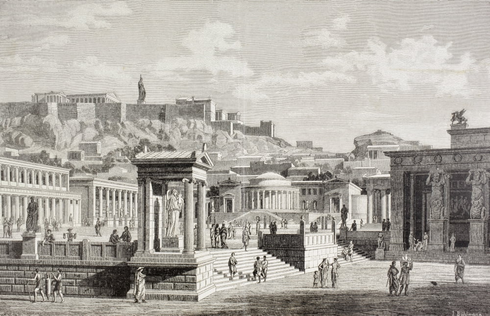Posterazzi Imaginary View Of The Market Place Of Agora In Athens Ancient Greece From El Mundo Ilustrado Published Barcelona 1880 Canvas Art - Ken Welsh  Design Pics (36 x 22)