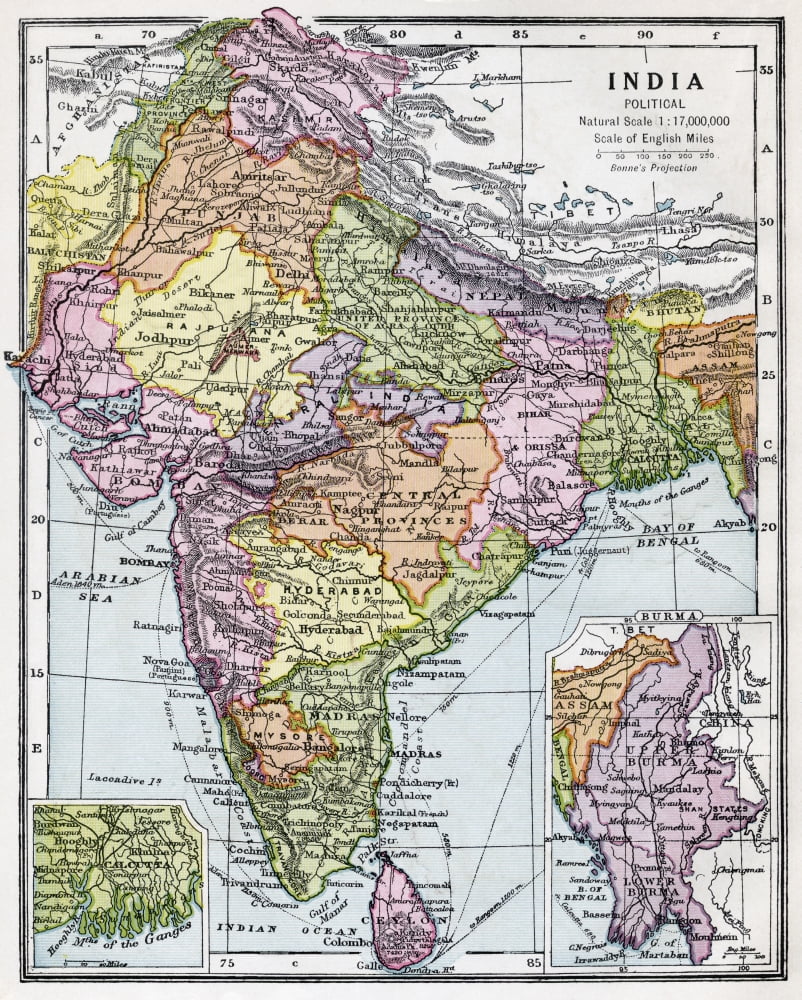 Posterazzi India Circa 1930 Before Partition From Bacons Excelsior Atlas Of The World Published Circa 1930 Canvas Art - Ken Welsh Design Pics (26 x 32)