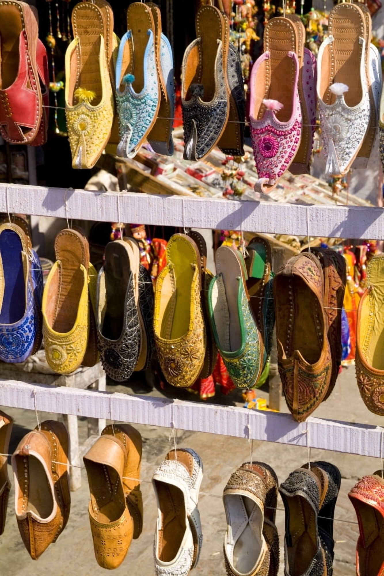 Posterazzi India Rajasthan Jaipur Shoes For Sale For Shopping In Downtown Center Of The Pink City Canvas Art - Bill Bachmann Design Pics (24 x 36)