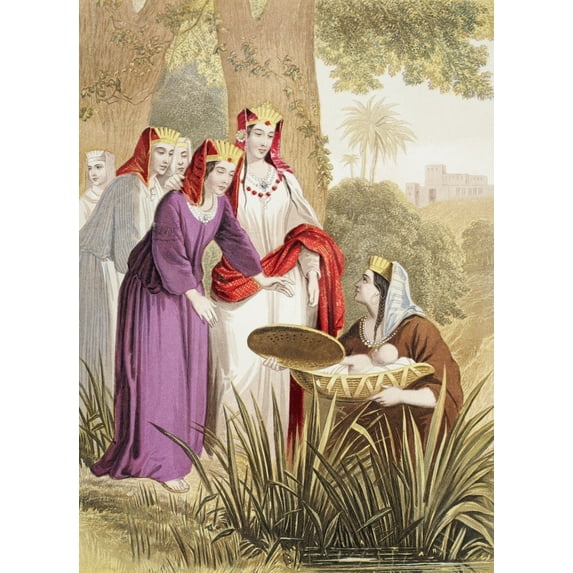 Posterazzi The Infant Moses Is Found In The Bulrushes On The River Bank By The Pharaohs Daughter From The Holy Bible Published By William Collins, Sons, & Company In 1869 Chromolithograph B
