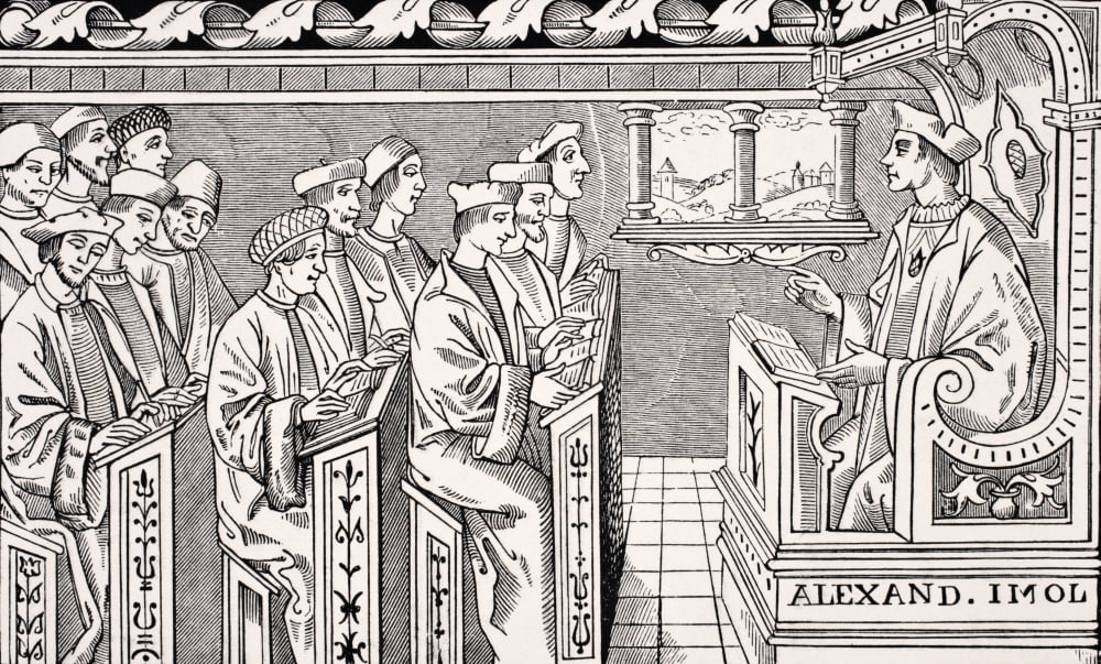 Posterazzi Interior Of A Sixteenth Century School From Science And Literature In The Middle Ages By Paul Lacroix Published London 1878 Canvas Art - Ken Welsh Design Pics (36 x 22)