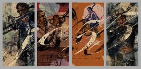 Posterazzi JAZZ - 4 panel Canvas Art - Eric Yang (24 x 48)