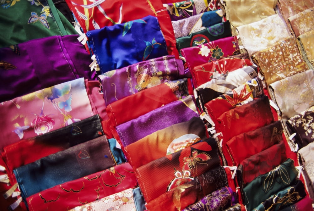 Posterazzi Japan Beautiful Display Of Many Colorful Silks Canvas Art - Joe Carini  Design Pics (34 x 22)