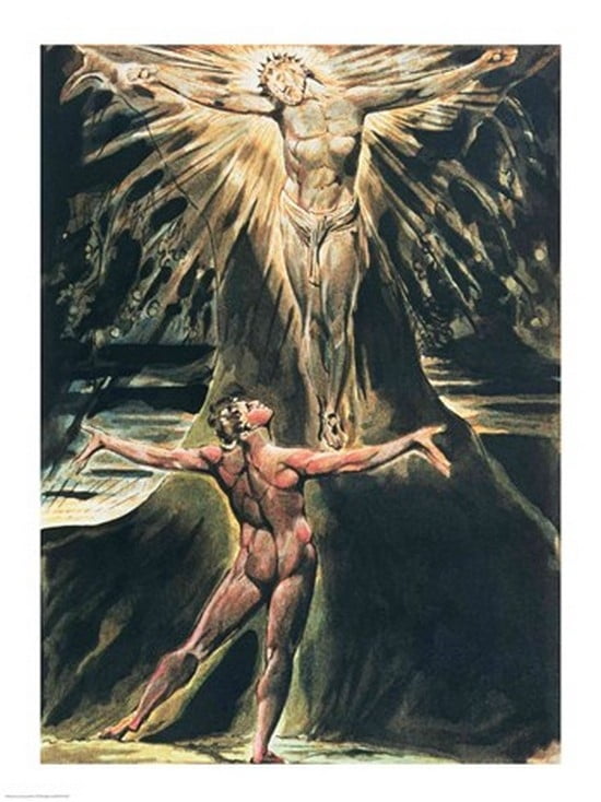 Posterazzi Jerusalem The Emanation of the Giant Albion Albion before Christ crucified on the Tree of Knowledge and Good and Evil Canvas Art - William Blake (24 x 36)