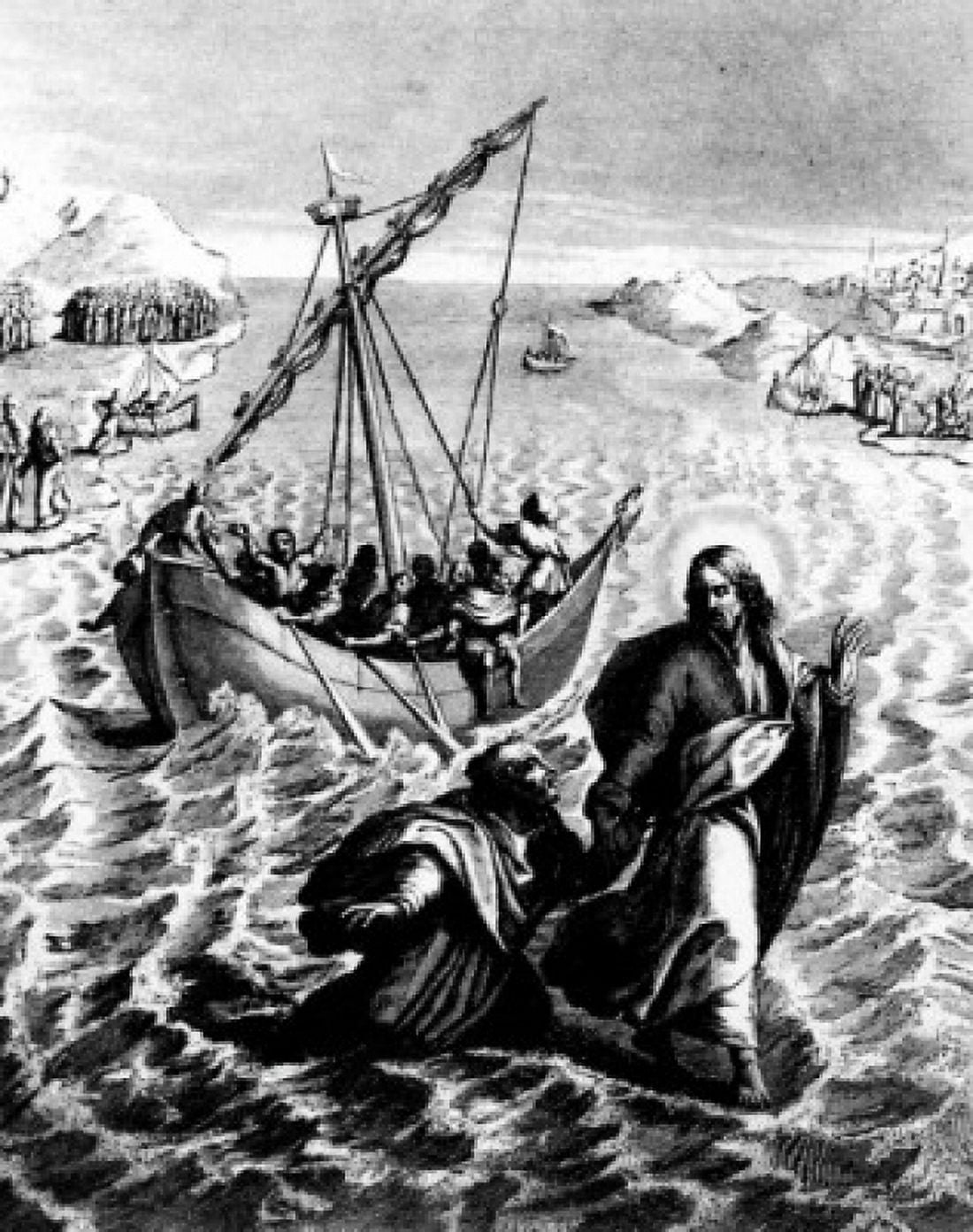 Posterazzi Jesus Walks on the Water by Adolphe Rouargue print Canvas Art - Adolphe Rouargue (24 x 36)