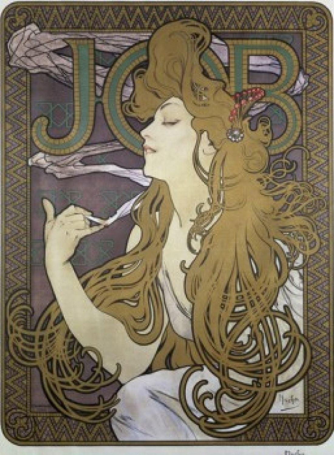 Posterazzi Job Alphonse Marie Mucha(1860-1939Czech ) Canvas Art - Alphonse Marie Mucha (24 x 36)