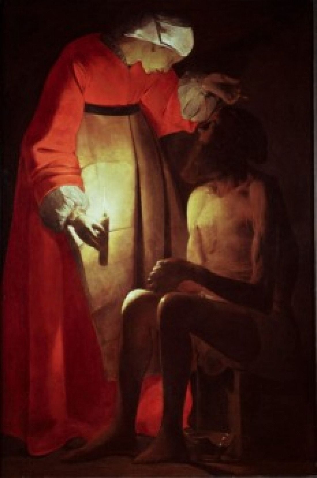 Posterazzi Job Visited by His Wife 17th C Georges de La Tour (1593-1652French) Musee des Beau-Arts Epinal Canvas Art - Georges de La Tour (24 x 36)