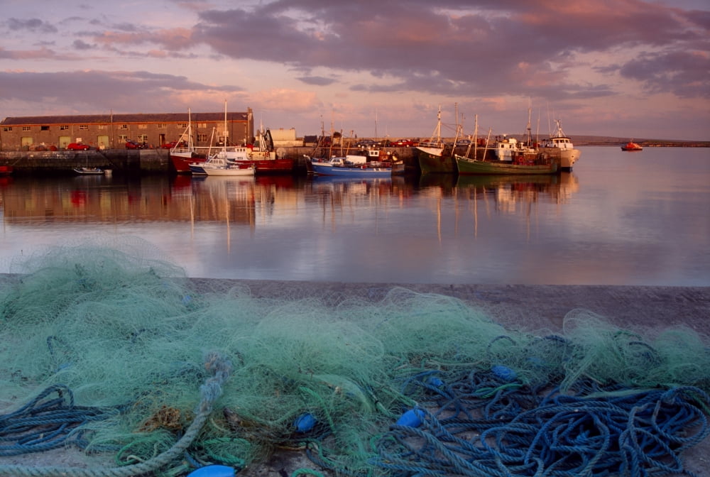 Posterazzi Kilronan Pier Inishmore Aran Islands County Galway Ireland Docked Boats And Fishing Nets Canvas Art - Richard Cummins Design Pics (36 x 24)