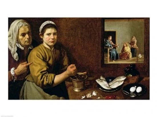 Posterazzi Kitchen Scene with Christ in the House of Martha and Mary Canvas Art - Diego Velazquez (36 x 24)