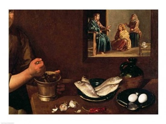 Posterazzi Kitchen Scene with Christ in the House of Martha and Mary Detail Canvas Art - Diego Velazquez (36 x 24)