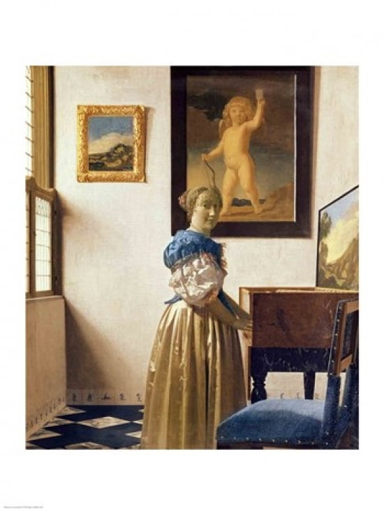 Posterazzi Lady standing at the Virginal Canvas Art - Johannes Vermeer (24 x 36)