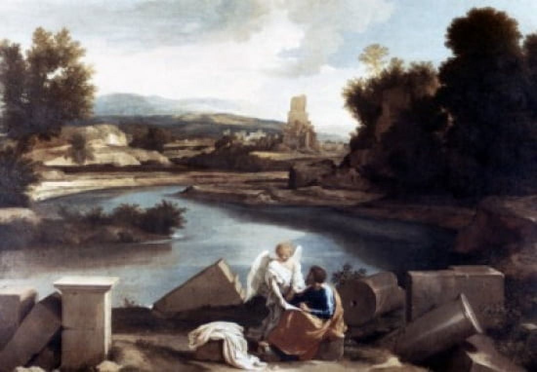 Posterazzi Landscape with Saint Mathew and Angel by Nicolas Poussin (1594-1665) Canvas Art - Nicolas Poussin (24 x 36)