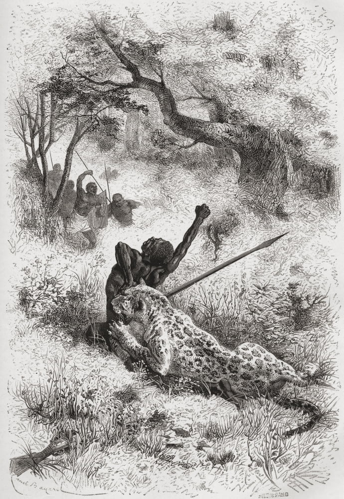 Posterazzi A Leopard Attacking An African Native In The 19Th Century From El Mundo En La Mano Published 1878 Canvas Art - Ken Welsh Design Pics (24 x 34)
