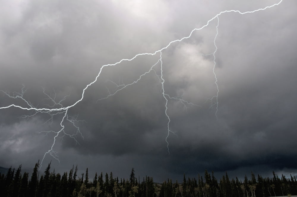 Posterazzi Lightning Strike And Storm Over The Alcan Highway Yukon Territory Canada Summer Canvas Art - Mark Newman Design Pics (38 x 24)