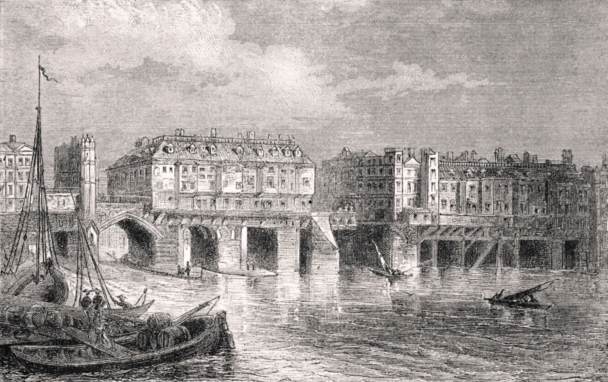 Posterazzi London Bridge In The Sixteenth Century From The National And Domestic History Of England By William Aubrey Published London Circa 1890 Canvas Art - Ken Welsh Design Pics (36 x 22)