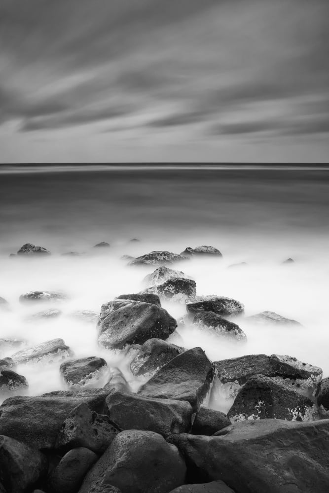 Posterazzi Long exposure of the surf along Wailua Beach processed in high contrast black and white Wailua Kauai Hawaii United States of America Canvas Art - Ian Ludwig Design Pics (24 x 38)