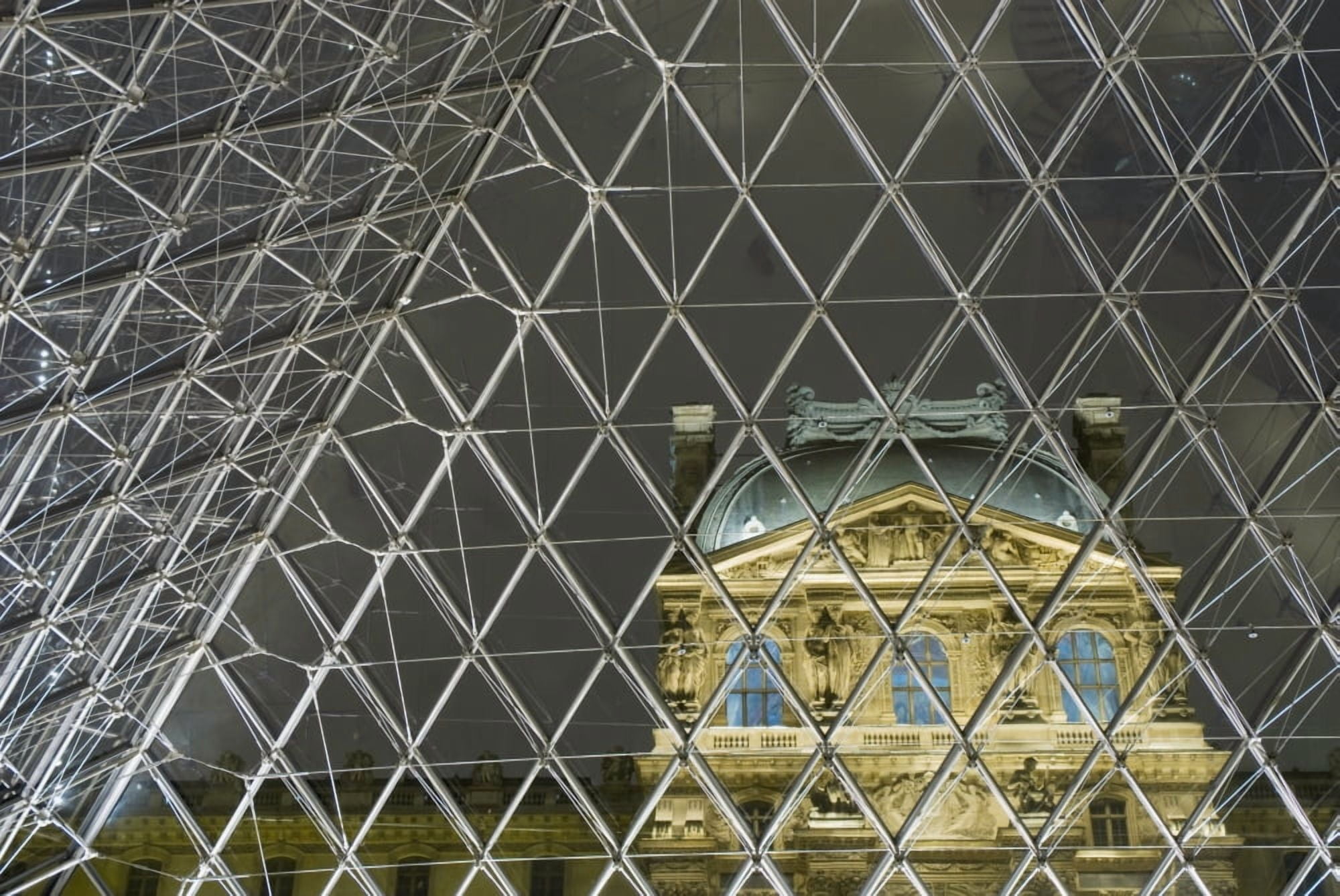Posterazzi Looking Out Of The Pyramid To The Louvre Museum At Night Paris France Canvas Art - Ian Cumming Design Pics (38 x 24)