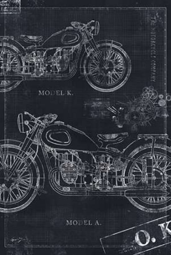 Posterazzi MOTORCYCLE CO BLUEPRINT BLACK II Canvas Art - Eric Yang (12 x 18)