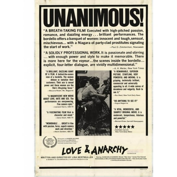 Posterazzi MOVCH1400 Love & Anarchy Movie Poster - 27 x 40 in.