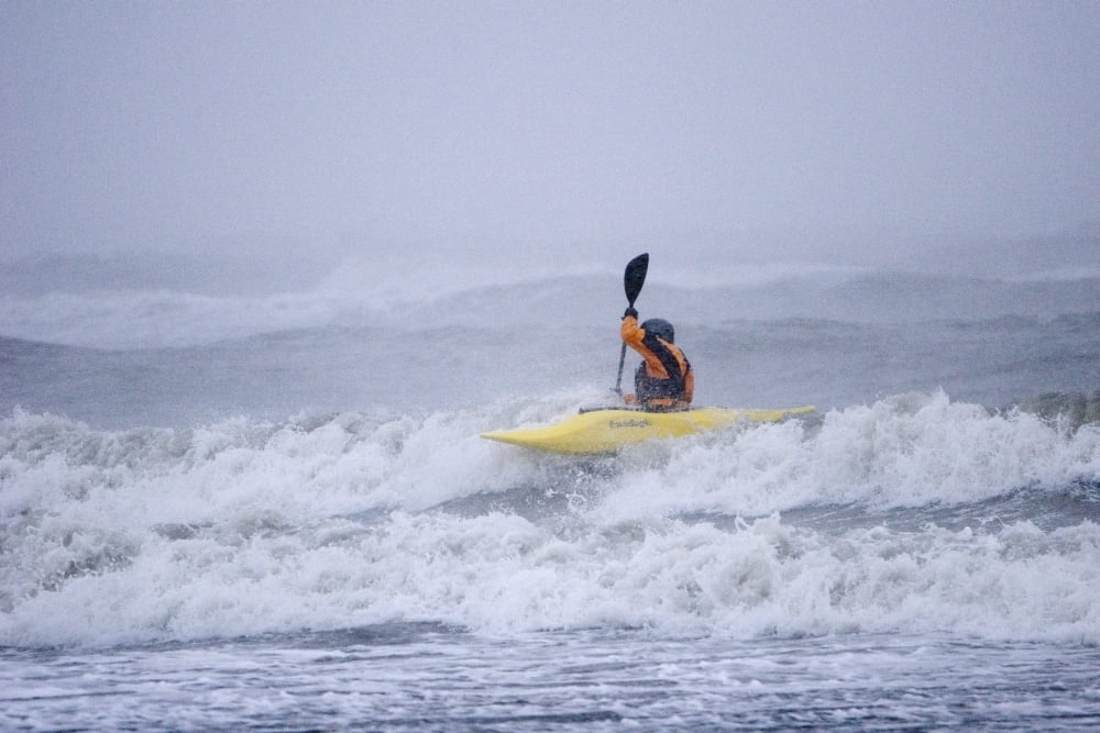 Posterazzi Man Kayak Surfing In Winter Storm Surf Kachemak Bay Near Homer Kenai Peninsula Alaska Winter Canvas Art - Scott Dickerson Design Pics (34 x 22)
