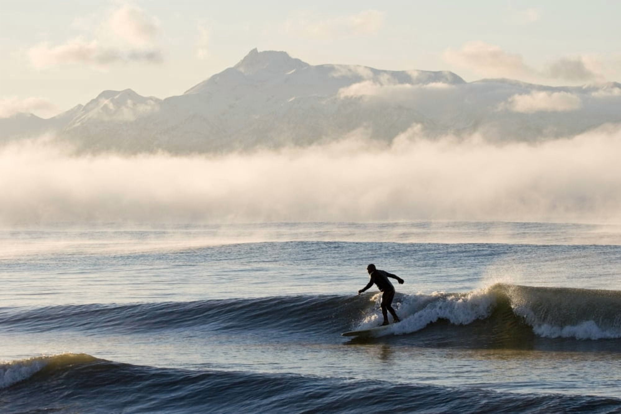 Posterazzi Man Surfing In Moring Near Homer Kachemak Bay WKenai Mountains Kenai Peninsula Alaska Winter Canvas Art - Scott Dickerson Design Pics (34 x 22)