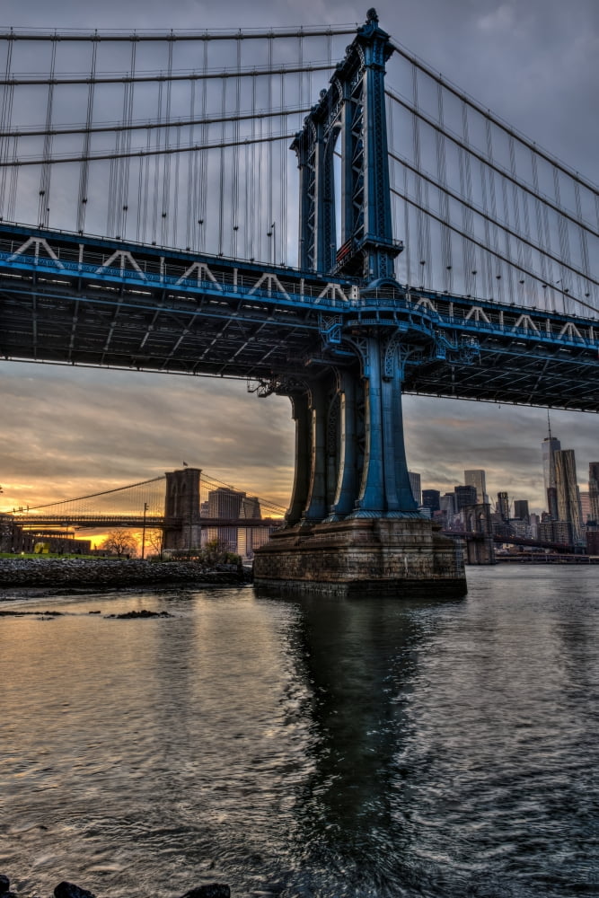 Posterazzi Manhattan and Brooklyn Bridges at sunset Brooklyn Bridge Park Brooklyn New York United States of America Canvas Art - F M Kearney Design Pics (24 x 38)