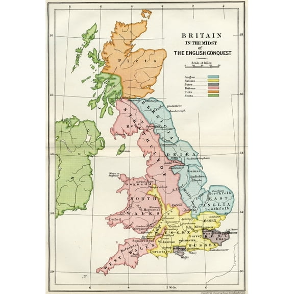 Posterazzi DPI1861825 Map of Britain In the Midst of the English Conquest From A Short History of the English People by John Richard Green Pub Poster Print, 12 x 17