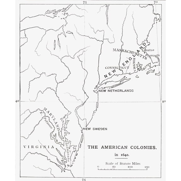 Posterazzi Map of British, Swedish & Dutch American Colonies As They Were In 1640 From The Book Short History of The English People by J.R. Green Published London 1893 Poster Print, 13 x 16