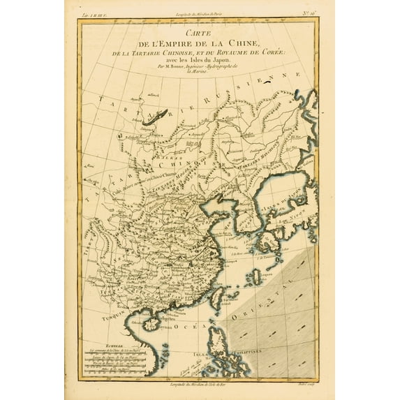 Posterazzi Map of China & Japan, Circa.1760 From -Atlas De Toutes Les Parties Connues Du Globe Terrestre by Cartographer Rigobert Bonne Published Geneva Circa 1760 Poster Print, 12 x 17
