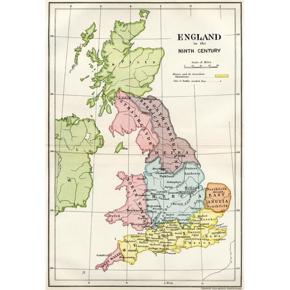 Posterazzi  Map of England In the Ninth Century From A Short History of the English People by John Richard Green Published by Macmil Poster Print, 12 x 17