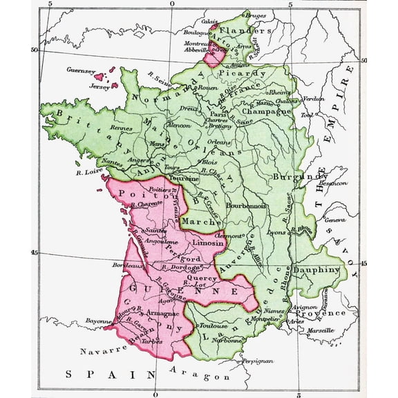 Map Of France At The Time Of The Treaty Of Bretigny, 1360. From The Book Short History Of The English People By J.R. Green, Published London 1893 Poster Print (13 x 15)