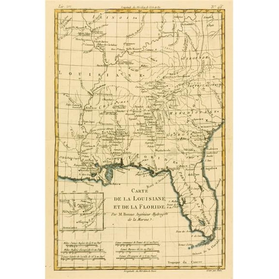 Posterazzi Map of Louisianna & Florida Circa.1760 From Atlas De Toutes Les Parties Connues Du Globe Terrestre by Cartographer Poster Print - Large - 24 x 36
