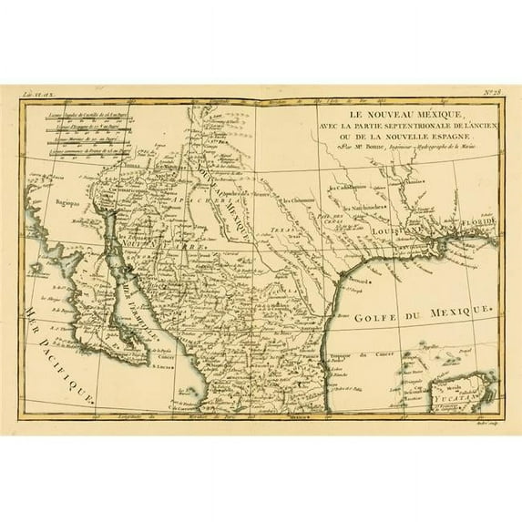 Posterazzi Map of New Mexico, Circa.1760 From -Atlas De Toutes Les Parties Connues Du Globe Terrestre by Cartographer Rigobert Bonne Published Geneva Circa 1760 Poster Print, 17 x 12