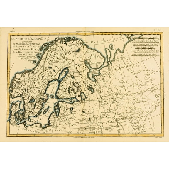 Map Of Northern Europe, Circa.1760. From _Atlas De Toutes Les Parties Connues Du Globe Terrestre By Cartographer Rigobert Bonne. Published Geneva Circa. 1760. Poster Print (18 x 12)
