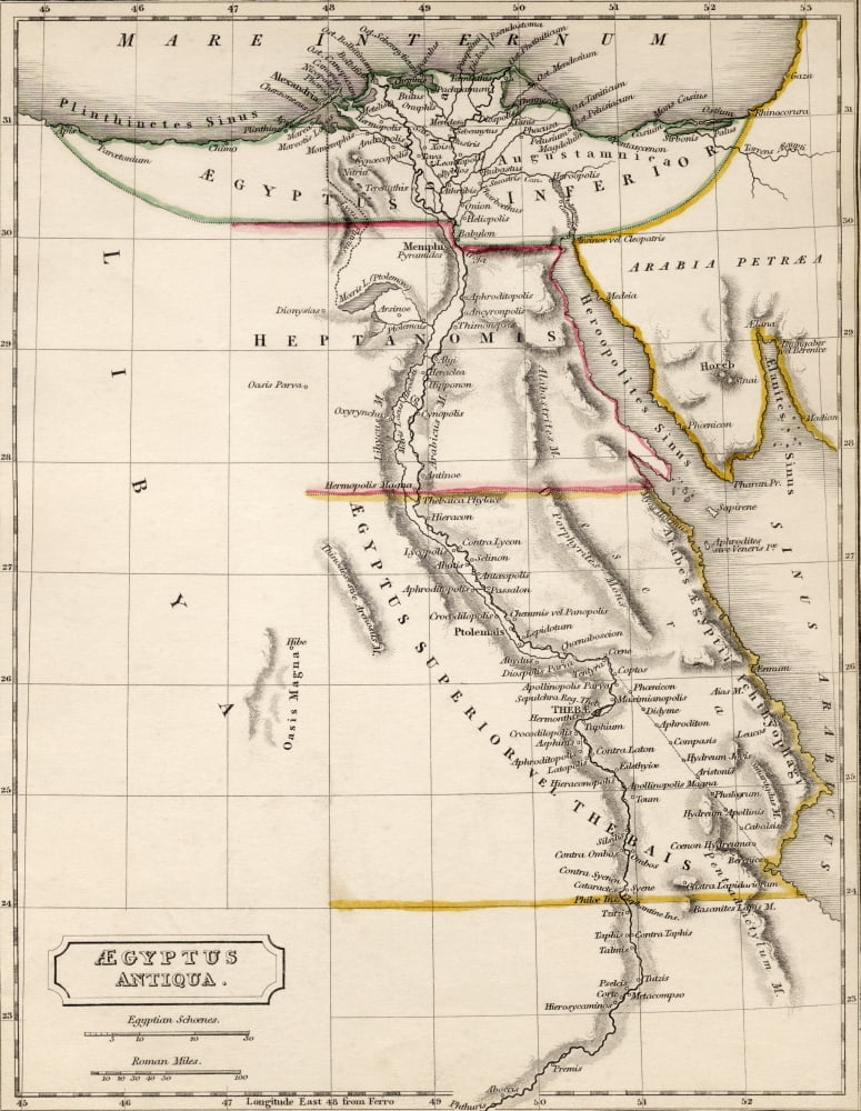 Posterazzi Map Of Egypt Aegyptus Antiqua Drawn And Engraved By Sydney Hall C1826 Canvas Art - Ken Welsh  Design Pics (24 x 32)