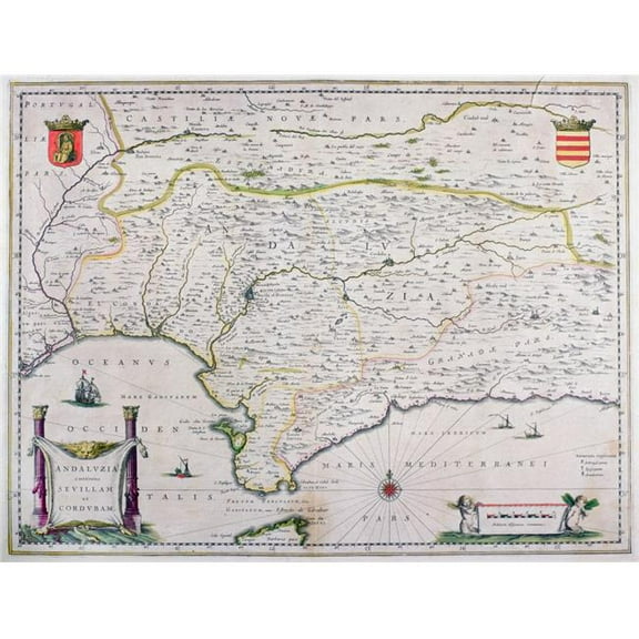 Posterazzi Map of Andalusia Spain by Willem & or Joannes Blaeu Published Amsterdam 1640 Poster Print