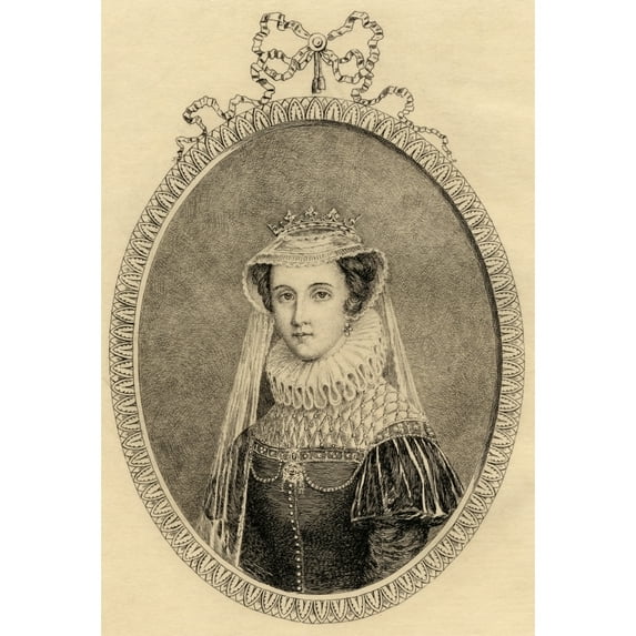 Posterazzi Mary Queen of Scots, 1542-1587 Also Mary Stuart, Daughter of James V, King of Scotland. Original Etching by Mercier From The Book - Lady JacksonS Works, VII The Last of