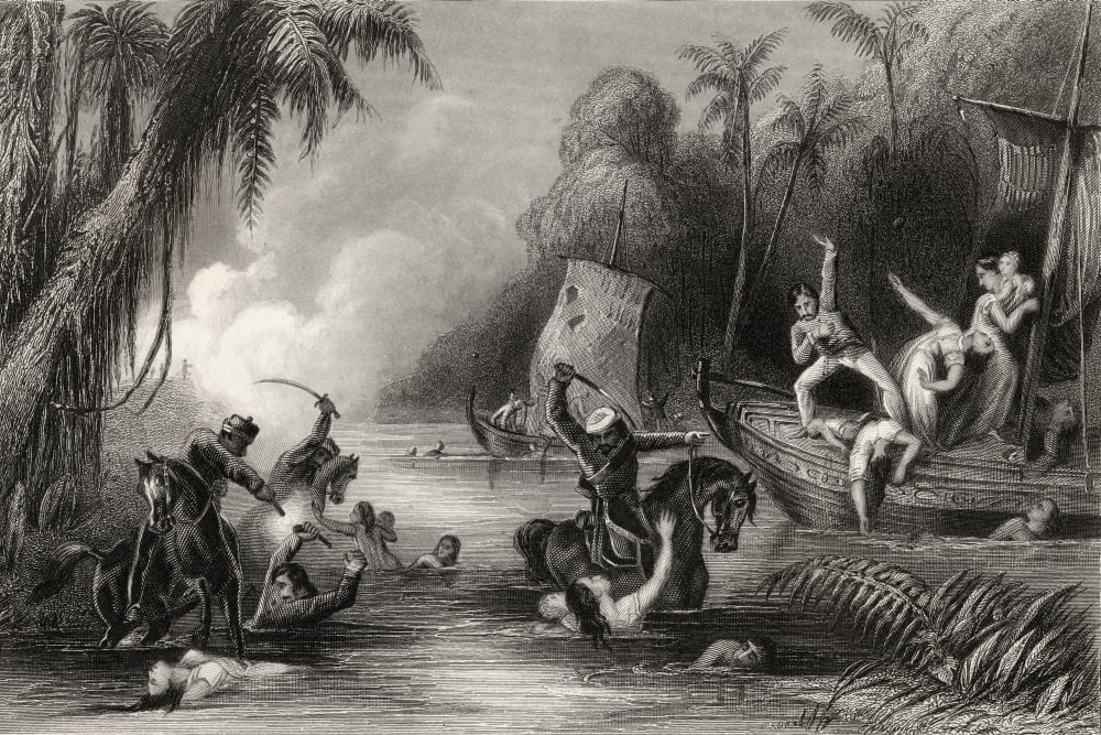 Posterazzi Massacre In The Boats Off Cawnpore 1857 From The History Of The Indian Mutiny Published 1858 Canvas Art - Ken Welsh Design Pics (36 x 24)