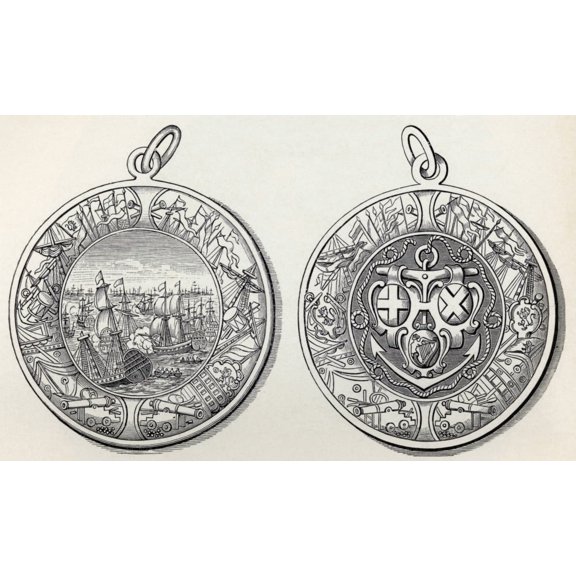 Posterazzi Medal Commemorating Admiral Robert Blakes Victories Over The Dutch In 1653 From The Book Short History of The English People by J.R. Green Published London 1893 Poster Print, 18 x 11